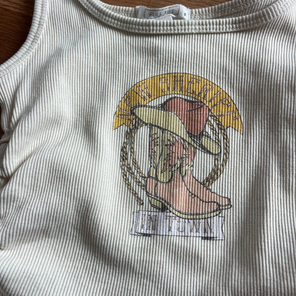 Tilly’s Full Tilt “New Sheriff In Town” Cowgirl Crop Tank Top Small Ivory Yellow - Picture 7 of 7